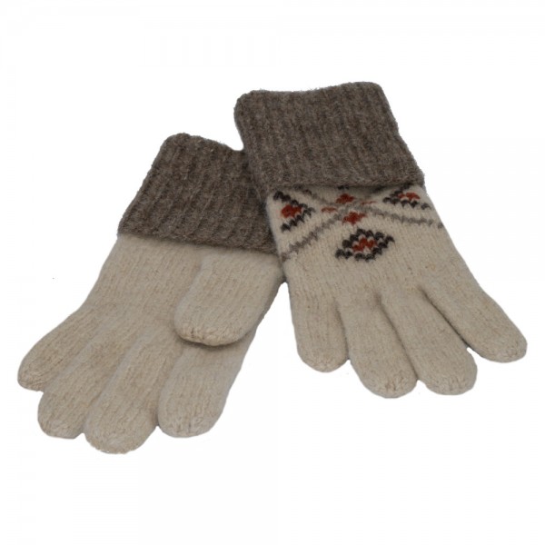 Handschuh NORWEGEN Schafwolle mit Norweger Muster Handstrick natur