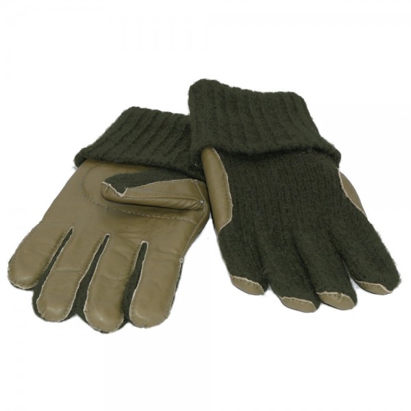 Handschuh NORDLICHT Schafwolle jagdgrün mit Lederbesatz